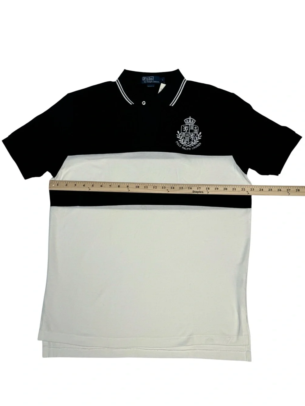 Polo Ralph Lauren Black and White Colorblock Crest Polo Shirt Size L New